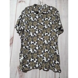 EXPRESS Men's XL Tropical Floral Button Up Short Sleeve Shirt Rayon‎ Beige Black